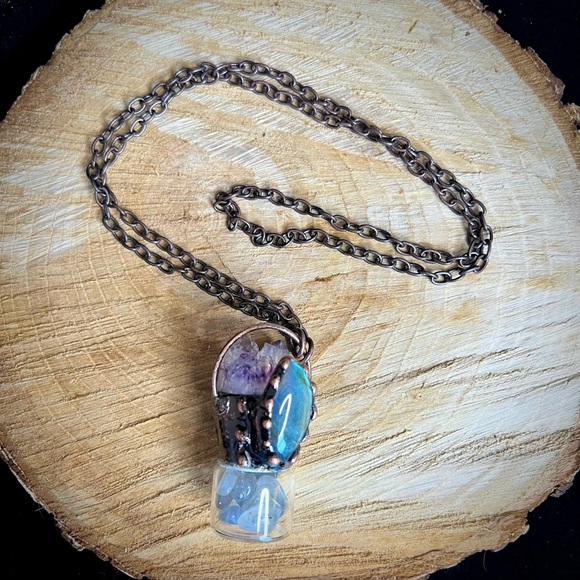 Soldered Amethyst & Labradorite Bottle Pendant Necklace - Picture 2 of 9